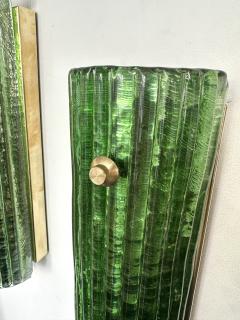 Contemporary Pair of Brass and Green Murano Glass Sconces Italy - 3345336