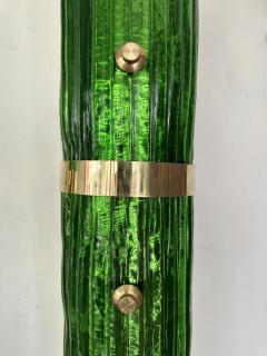 Contemporary Pair of Brass and Green Murano Glass Sconces Italy - 3540064