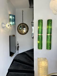 Contemporary Pair of Brass and Green Murano Glass Sconces Italy - 3540065