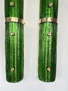 Contemporary Pair of Brass and Green Murano Glass Sconces Italy - 3540066