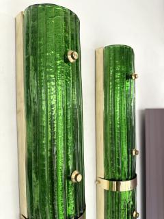 Contemporary Pair of Brass and Green Murano Glass Sconces Italy - 3540067