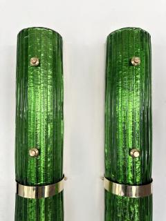 Contemporary Pair of Brass and Green Murano Glass Sconces Italy - 3540070