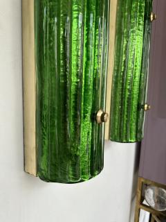 Contemporary Pair of Brass and Green Murano Glass Sconces Italy - 3540071