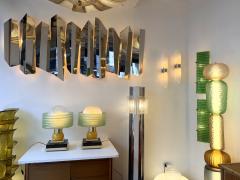 Contemporary Pair of Brass and Green Murano Glass Wave Shades Lamps Italy - 4500649