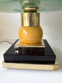 Contemporary Pair of Brass and Green Murano Glass Wave Shades Lamps Italy - 4500650