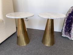 Contemporary Pair of Brass and Marble Side Tables Italy - 2524354