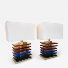 Contemporary Pair of Brass and Multicolor Murano Glass Blade Lamps Italy - 2308961