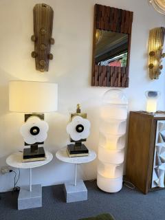 Contemporary Pair of Brass and Murano Glass Big Flowers Lamps Italy - 4377430