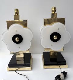 Contemporary Pair of Brass and Murano Glass Big Flowers Lamps Italy - 4377433