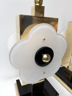 Contemporary Pair of Brass and Murano Glass Big Flowers Lamps Italy - 4377436