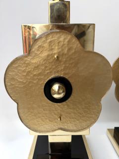 Contemporary Pair of Brass and Murano Glass Big Gold Flowers Lamps Italy - 4400158