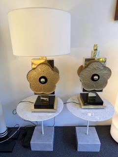 Contemporary Pair of Brass and Murano Glass Big Gold Flowers Lamps Italy - 4400159