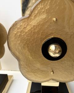 Contemporary Pair of Brass and Murano Glass Big Gold Flowers Lamps Italy - 4400165