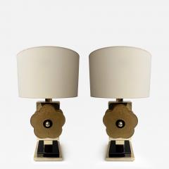 Contemporary Pair of Brass and Murano Glass Big Gold Flowers Lamps Italy - 4401793