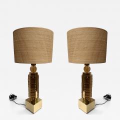 Contemporary Pair of Brass and Murano Glass Blade Robot Lamps Italy - 4504345
