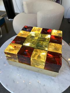 Contemporary Pair of Brass and Murano Glass Cube Marquetry Lamps Italy - 3178201