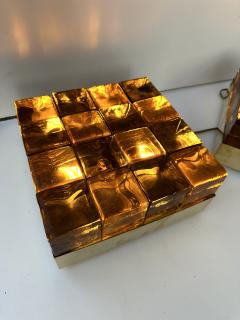Contemporary Pair of Brass and Murano Glass Cube Marquetry Lamps Italy - 3405090
