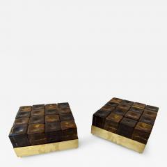 Contemporary Pair of Brass and Murano Glass Cube Marquetry Lamps Italy - 3406676