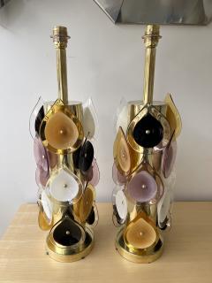 Contemporary Pair of Brass and Murano Glass Flame Lamps Italy - 4328931