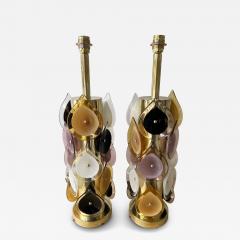 Contemporary Pair of Brass and Murano Glass Flame Lamps Italy - 4329165