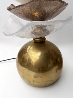 Contemporary Pair of Brass and Murano Glass Flower Lamps Italy - 4478044