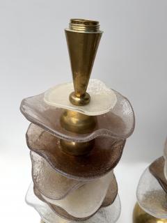 Contemporary Pair of Brass and Murano Glass Flower Lamps Italy - 4478045