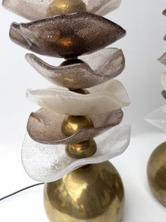 Contemporary Pair of Brass and Murano Glass Flower Lamps Italy - 4478046