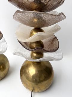 Contemporary Pair of Brass and Murano Glass Flower Lamps Italy - 4478047