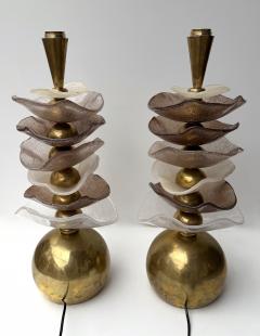 Contemporary Pair of Brass and Murano Glass Flower Lamps Italy - 4478048