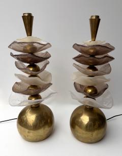 Contemporary Pair of Brass and Murano Glass Flower Lamps Italy - 4478049