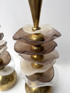 Contemporary Pair of Brass and Murano Glass Flower Lamps Italy - 4478051
