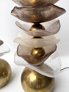 Contemporary Pair of Brass and Murano Glass Flower Lamps Italy - 4478053