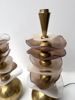 Contemporary Pair of Brass and Murano Glass Flower Lamps Italy - 4478054