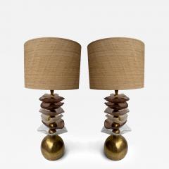 Contemporary Pair of Brass and Murano Glass Flower Lamps Italy - 4478092