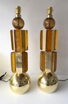 Contemporary Pair of Brass and Murano Glass Lamps Italy - 4499957