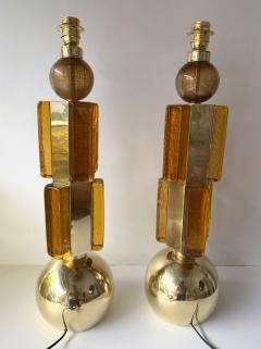 Contemporary Pair of Brass and Murano Glass Lamps Italy - 4499960