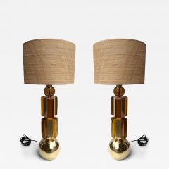 Contemporary Pair of Brass and Murano Glass Lamps Italy - 4504346
