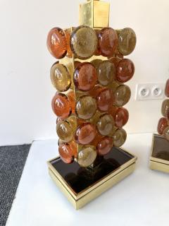 Contemporary Pair of Brass and Murano Glass Macaroons Lamps Italy - 4238690
