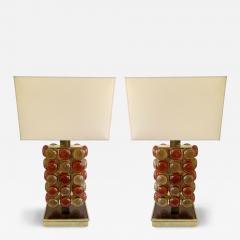 Contemporary Pair of Brass and Murano Glass Macaroons Lamps Italy - 4242194