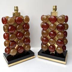 Contemporary Pair of Brass and Murano Glass Macaroons Lamps Italy - 4377443