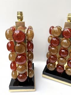 Contemporary Pair of Brass and Murano Glass Macaroons Lamps Italy - 4377447