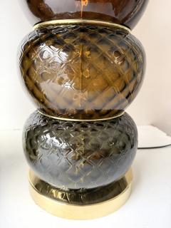 Contemporary Pair of Brass and Murano Glass Smoke Honeycomb Shades Lamps Italy - 4604241