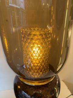 Contemporary Pair of Brass and Murano Glass Smoke Honeycomb Shades Lamps Italy - 4604244