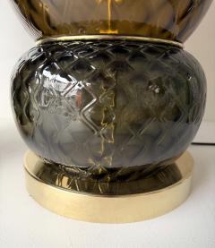 Contemporary Pair of Brass and Murano Glass Smoke Honeycomb Shades Lamps Italy - 4604247
