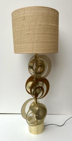 Contemporary Pair of Brass and Murano Glass Spiral Disc Lamps Italy - 3405340