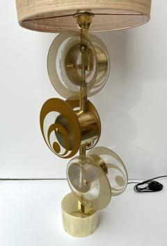 Contemporary Pair of Brass and Murano Glass Spiral Disc Lamps Italy - 3405342