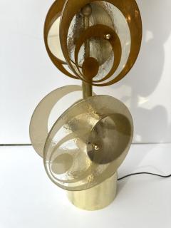 Contemporary Pair of Brass and Murano Glass Spiral Disc Lamps Italy - 3405343