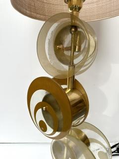 Contemporary Pair of Brass and Murano Glass Spiral Disc Lamps Italy - 3405348