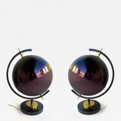 Contemporary Pair of Brass and Murano Glass World Map Style Lamps Italy - 4116717