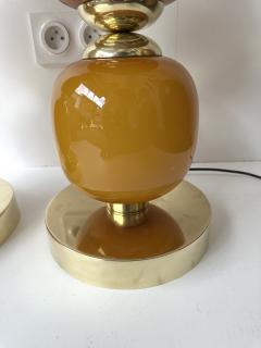 Contemporary Pair of Brass and Orange Murano Glass Bulbs Lamps Italy - 4196977